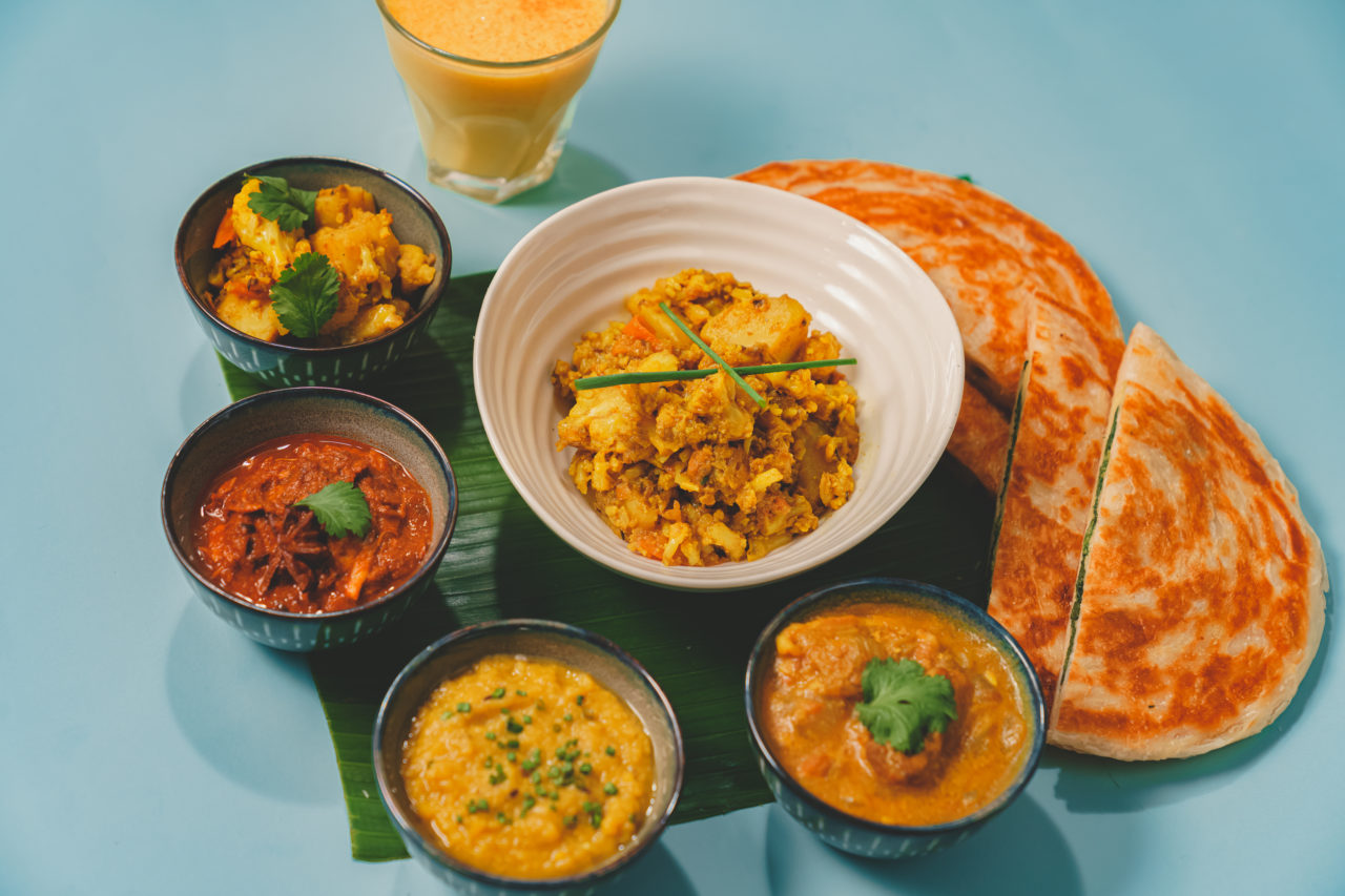 Roti food placed on a blue background